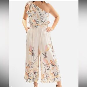 Free People XS Jumpsuit with Floral Print One Shoulder Wide-Leg Ankle
